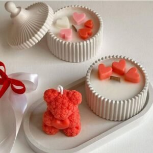 concrete with bear candle 3 peice